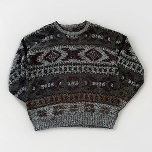 Vintage Expressions‎ 80s 90s Southwest Pattern Sweater Gray Brown Red M Women's
